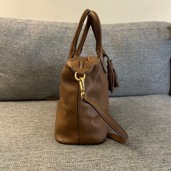 Tory Burch McGraw Slouchy Leather Satchel Moose Brown Tassel Bag Top Handle EUC - Picture 13 of 16